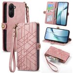 Per Redmi Turbo 4 Custodia per telefono in pelle con fibbia laterale con cerniera geometrica (rosa)