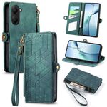 Per Redmi Turbo 4 Custodia per telefono in pelle con fibbia laterale con cerniera geometrica (verde)
