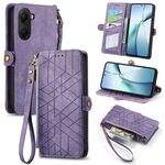 Per Redmi Turbo 4 Custodia per telefono in pelle con fibbia laterale con cerniera geometrica (viola)