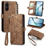 Per Redmi Turbo 4 Custodia per telefono in pelle con fibbia laterale con cerniera geometrica (marrone)