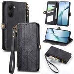 Per Redmi Turbo 4 Custodia per telefono in pelle con fibbia laterale con cerniera geometrica (nero)
