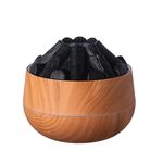 Umidificatore USB con luce notturna ambientale a fuoco di carbone simulato, grande umidificatore a fiamma nebulizzata (venatura del legno chiaro)