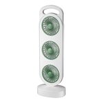 Semplice ventilatore a tripla turbina con design grande, ventilatore da tavolo con ricarica USB, portatile, per la casa e l'esterno, dormitorio (bianco-verde)