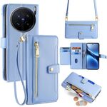 Per vivo X200 Pro 5G Custodia per telefono in pelle con cerniera a tracolla e texture di pecora (blu)