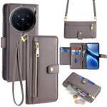 Per vivo X200 Pro 5G Custodia per telefono in pelle con cerniera a tracolla con texture di pecora (grigio)