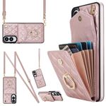 Per Samsung Galaxy S25 Edge 5G Custodia per telefono con trama rombica e cordino lungo (oro rosa)