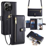 Per Tecno Pova 6 Neo 5G Sheep Texture Portafoglio a tracolla con cerniera in pelle Custodia per telefono (nero)