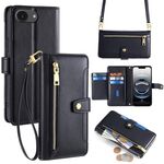 Per iPhone 16e Custodia per telefono in pelle con cerniera e tracolla con texture di pecora (nero)