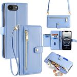 Per iPhone 16e Custodia per telefono in pelle con cerniera e tracolla con texture di pecora (blu)