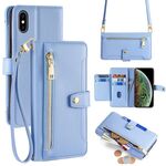 Per iPhone XS Max Custodia per telefono in pelle con cerniera e tracolla con texture di pecora (blu)