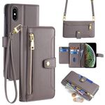 Per iPhone XS Max Custodia per telefono in pelle con cerniera a tracolla con texture di pecora (grigio)