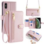 Per iPhone XS Max Custodia per telefono in pelle con cerniera e tracolla con texture di pecora (rosa)
