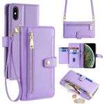 Per iPhone XS Max Custodia per telefono in pelle con cerniera a tracolla con texture di pecora (viola)