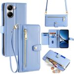 Per Redmi Turbo 4 Custodia per telefono in pelle con cerniera a tracolla e texture di pecora (blu)