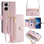 Per Redmi Turbo 4 Custodia per telefono in pelle con cerniera a tracolla con texture di pecora (rosa)