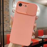 Per iPhone 16e Custodia per telefono in silicone liquido TPU con protezione per fotocamera scorrevole (rosa arancione)