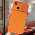 Per iPhone 13 mini Custodia per telefono in silicone liquido TPU con protezione per fotocamera scorrevole (arancione)