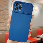 Per iPhone 12 Pro Max Custodia per telefono in silicone liquido TPU con protezione per fotocamera scorrevole (blu navy)
