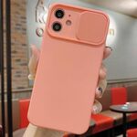 Per iPhone 12 mini Custodia per telefono in silicone liquido TPU con protezione per fotocamera scorrevole (rosa arancione)