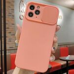 Per iPhone 11 Pro Custodia per telefono in silicone liquido TPU con protezione per fotocamera scorrevole (rosa arancione)