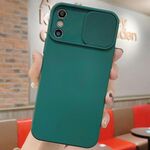 Per iPhone X / XS Custodia per telefono in silicone liquido TPU con protezione per fotocamera scorrevole (verde scuro)