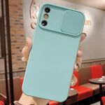 Per iPhone X / XS Custodia per telefono in silicone liquido TPU con protezione per fotocamera scorrevole (blu ghiaccio)