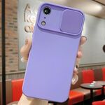 Per iPhone XR Custodia per telefono in silicone liquido TPU con protezione per fotocamera scorrevole (viola lavanda)