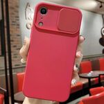 Per iPhone XR Custodia per telefono in silicone liquido TPU con protezione per fotocamera scorrevole (rosso)