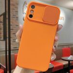 Per iPhone XS Max Custodia per telefono in silicone liquido TPU con protezione per fotocamera scorrevole (arancione)