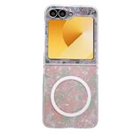 Custodia per telefono MagSafe con texture a conchiglia perlescente per Samsung Galaxy Z Flip6 (rosa verde)