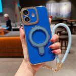 Per iPhone 12 Charm Eye Custodia per telefono con supporto in metallo galvanico con cordino (blu)