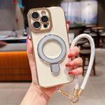 Per iPhone 12 Pro Charm Eye Custodia per telefono con supporto in metallo galvanico con cordino (argento)