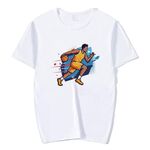 Maglietta a maniche corte con scollo rotondo e stampa con giocatore di basket, stampa su richiesta, taglia: XXXXL (bianco)