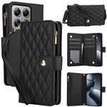 Per Xiaomi 14T Pro 5G YM016 Custodia per telefono in pelle con cerniera rombica e cordino (nero)