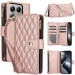 Per Xiaomi 14T Pro 5G YM016 Custodia in pelle con cerniera rombica e cordino (oro rosa)