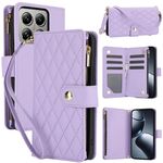 Per Xiaomi 14T Pro 5G YM016 Custodia per telefono in pelle con cerniera rombica e cordino (viola chiaro)