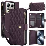 Per Xiaomi 14T Pro 5G YM016 Custodia in pelle con cerniera rombica e cordino (viola scuro)