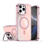 Per iPhone 16 Pro Max Plating Gradient Discolor Custodia per telefono MagSafe con supporto (rosa)