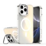Per iPhone 16 Pro Max Plating Gradient Discolor Custodia per telefono MagSafe con supporto (bianco)