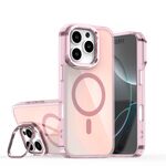 Per iPhone 16 Pro Plating Gradient Discolor Custodia per telefono MagSafe con supporto (rosa)