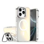 Per iPhone 16 Pro Plating Gradient Discolor Custodia per telefono MagSafe con supporto (bianco)