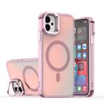 Per iPhone 11 Plating Gradient Discolor Custodia per telefono MagSafe con supporto (rosa)