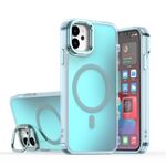 Per iPhone 11 Plating Gradient Discolor Custodia per telefono MagSafe con supporto (blu)