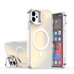 Per iPhone 11 Plating Gradient Discolor Custodia per telefono MagSafe con supporto (bianco)