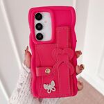 Per Samsung Galaxy S24 5G Custodia per telefono con cinturino in pelle Love Holder Card Bag (rosso rosa)