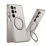 Per Samsung Galaxy S25 Ultra 5G GKK Metal Paint Skin Feel Custodia in pelle con supporto MagSafe per telefono (grigio titanio)