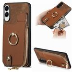 Per Samsung Galaxy S25 Edge 5G Custodia per telefono con cerniera verticale e anello in pelle incrociata (marrone)