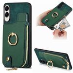 Per Samsung Galaxy S25 Edge 5G Custodia per telefono con cerniera verticale e anello in pelle incrociata (verde)