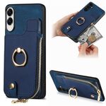 Per Samsung Galaxy S25 Edge 5G Custodia per telefono con cerniera verticale e anello in pelle incrociata (blu)