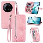 Per Xiaomi 15 Ultra Custodia in pelle con cerniera e motivo floreale in rilievo (rosa)